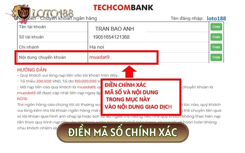 Điền thông tin mã số và nội dung muốn giao dịch