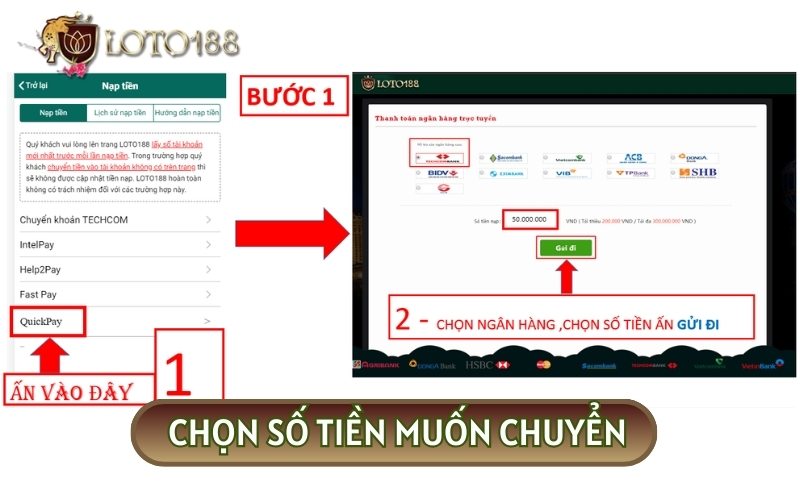 Chọn số tiền muốn chuyển và nhấp gửi đi