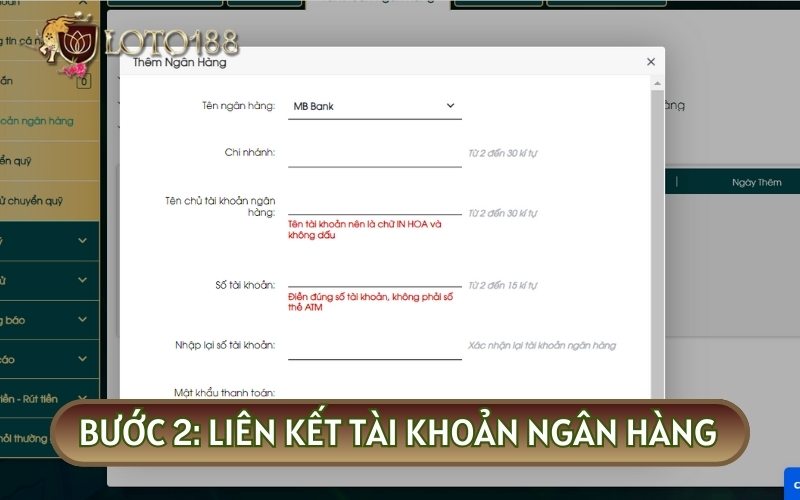 Nhập thông tin và liên kết tài khoản ngân hàng theo đúng HƯỚNG DẪN RÚT TIỀN