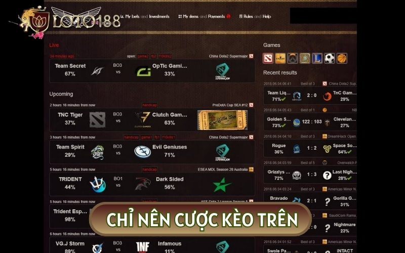 Cao thủ khuyên rằng bạn chỉ nên đặt cược kèo trên BET DOTA2